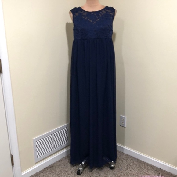 NWT Everpretty Gown Formal Maxi Dress Size 3XL Navy Blue Floral Lace - Picture 2 of 10